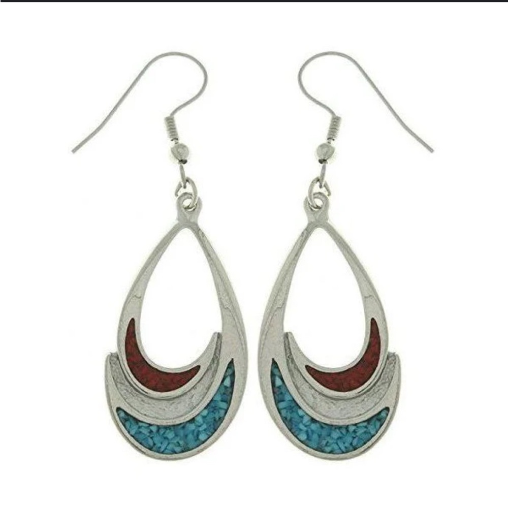 Turquoise Earrings - Pewter Teardrop Dangle Earrings